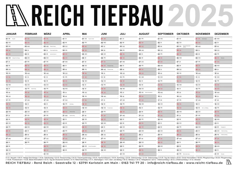 Jahresplaner für Reich Tiefbau
