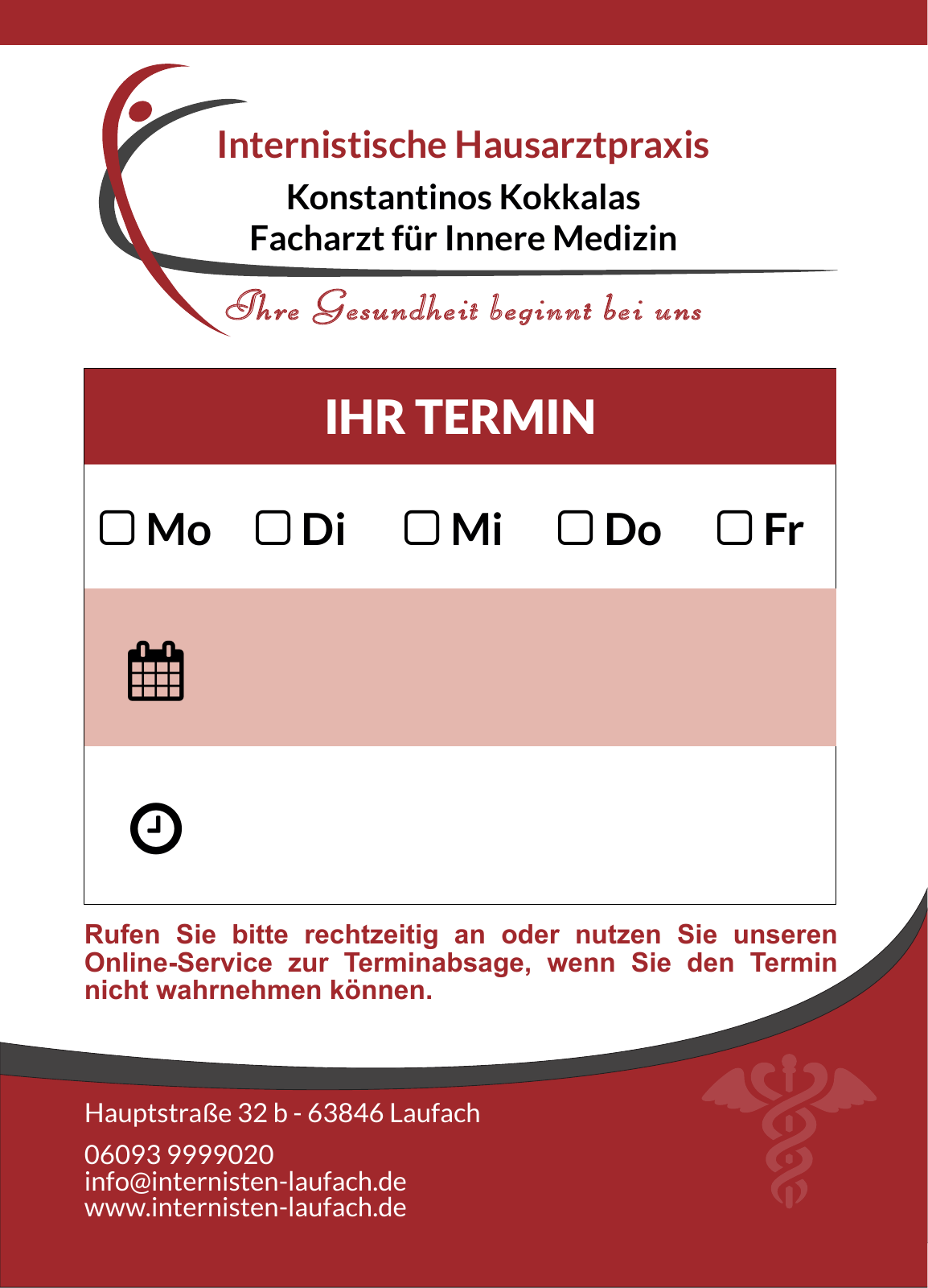 Terminblock für die Hausarztpraxis Kokkalas