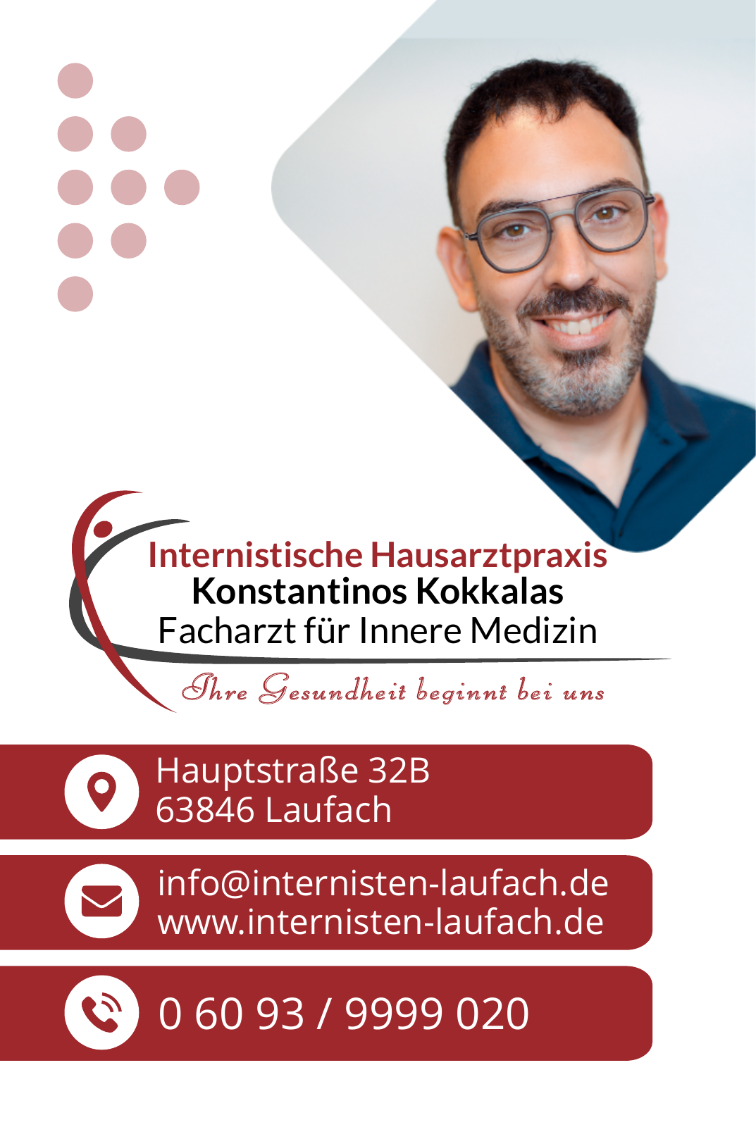Visitenkarte für die Hausarztpraxis Kokkalas