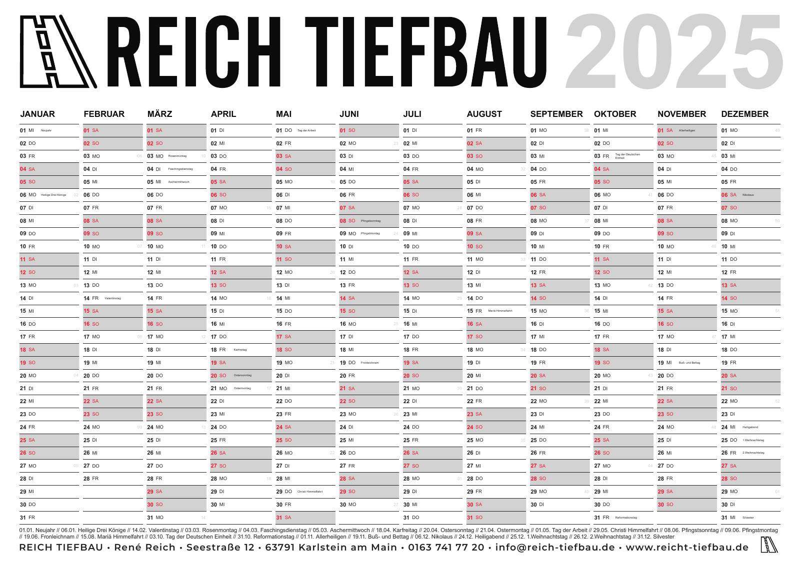 Jahresplaner für Reich Tiefbau