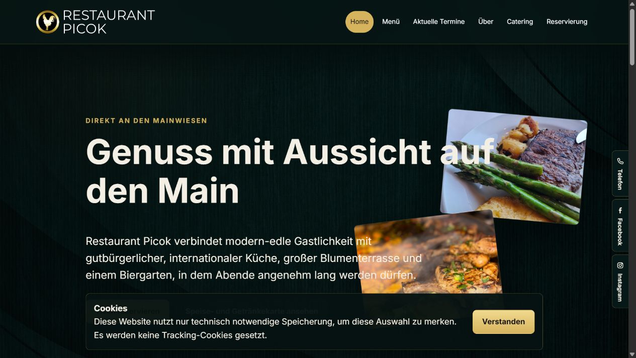 Website vom Restaurant Picok