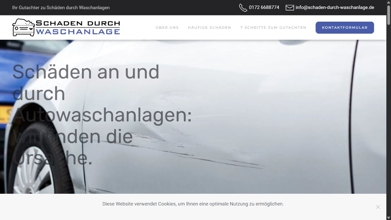 Website Schaden durch Waschanlage